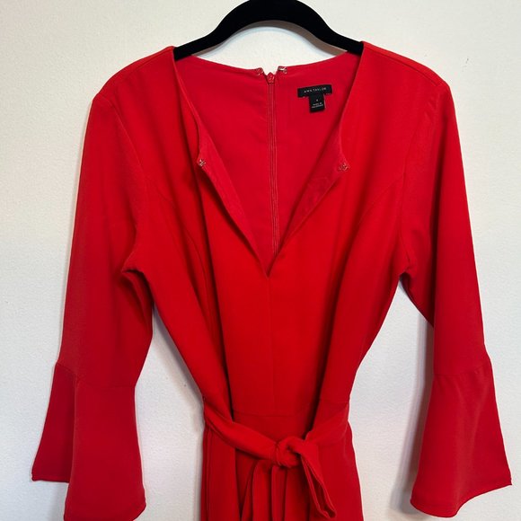 Ann Taylor | Red Quarter Bell Sleeved Dress - Size - Picture 4 of 11